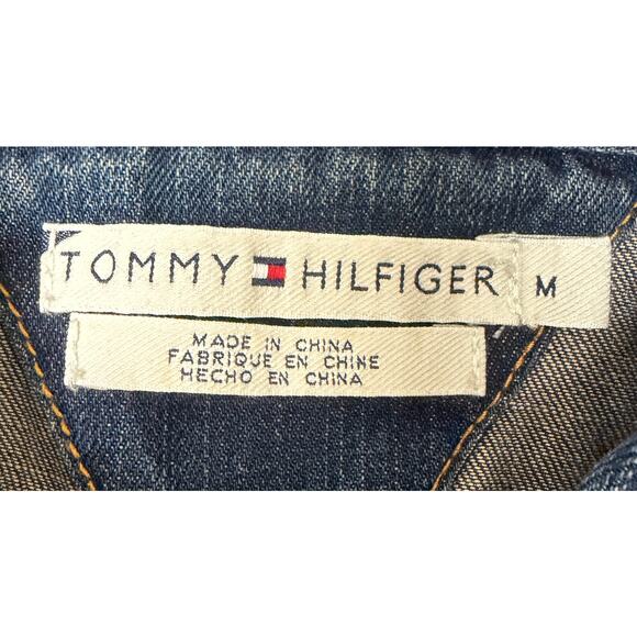 Tommy Hilfiger Denim Jacket Embroidered Bird Heart Patch Blue Trucker Womens M - Picture 9 of 11